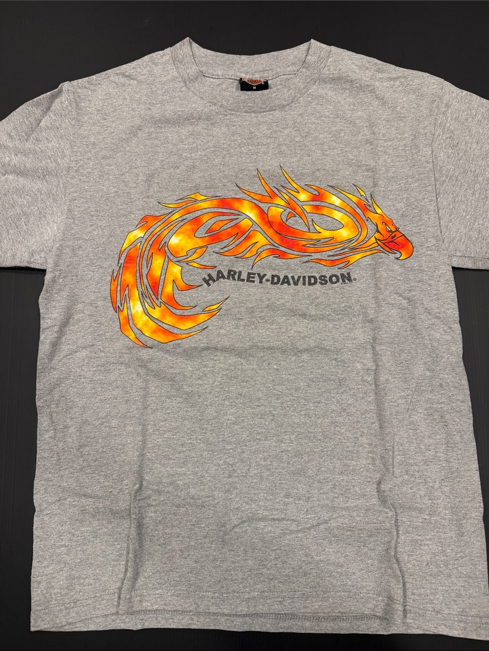 Harley-Davidson Gray Tee with Orange Flame Horse Graphic